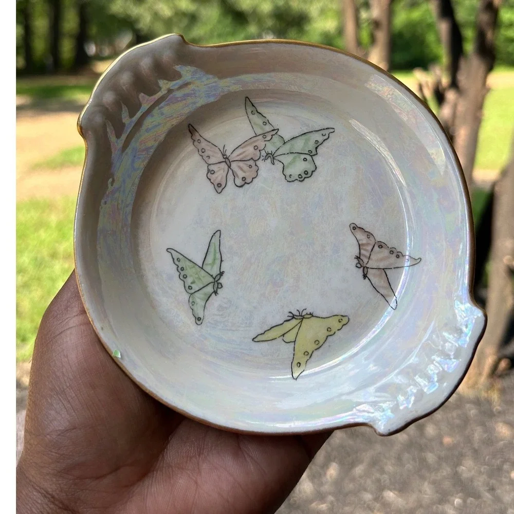 Antique Limoges French Porcelain‎ Double Spoon Rest Signed Bernardaud Butterfly